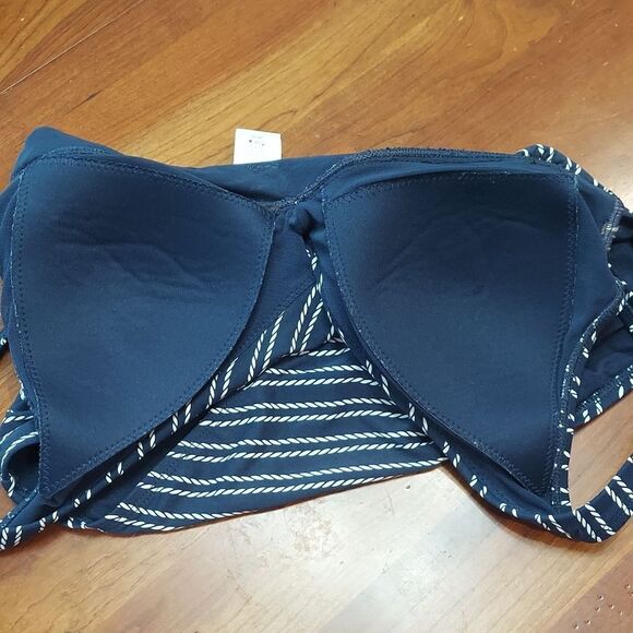 Bond-eye NipTuck Navy Blue Nautical Rope Stripe Side Ruched One-Piece Swimsuit 6 - Picture 9 of 9